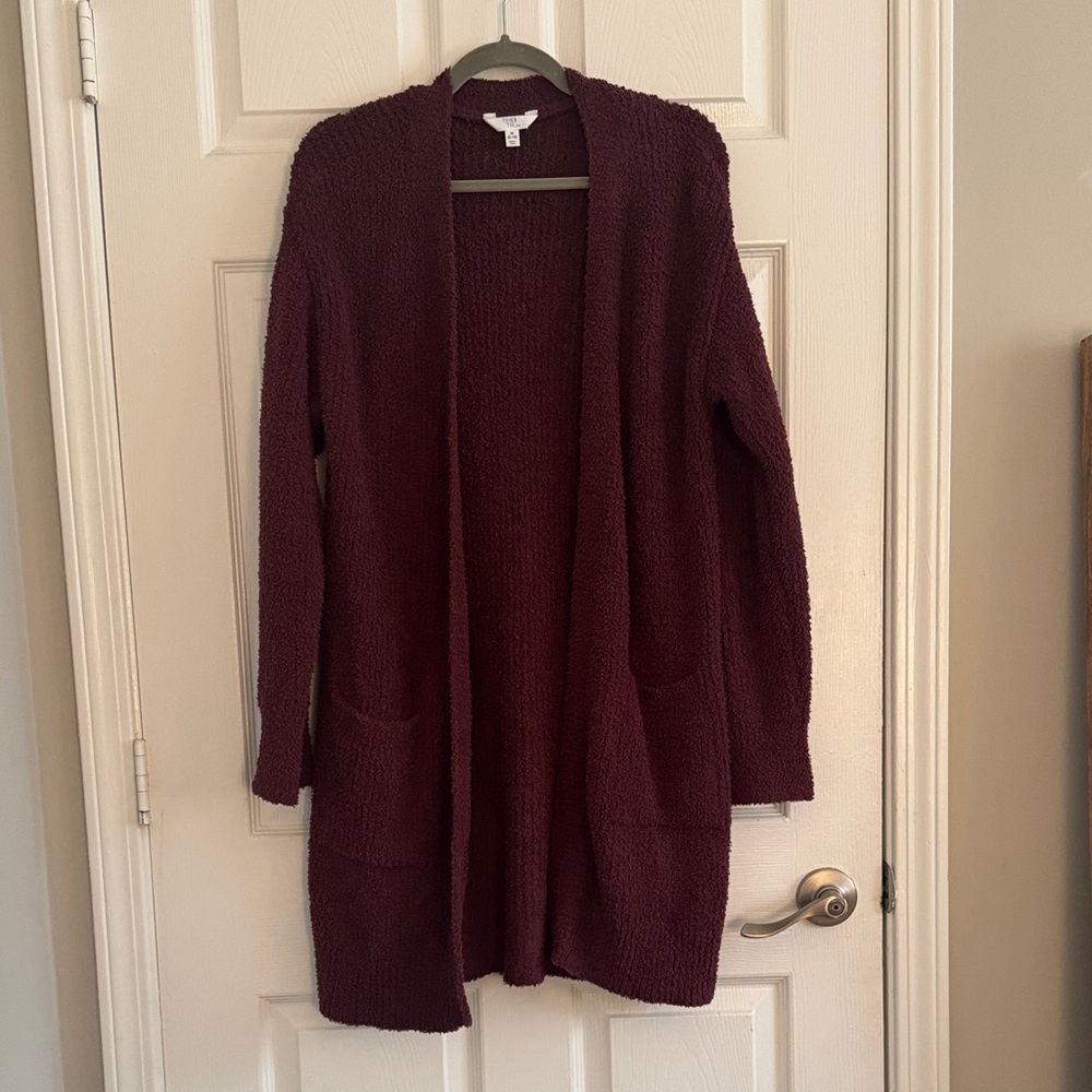Maroon Fuzzy Soft Long Cardigan